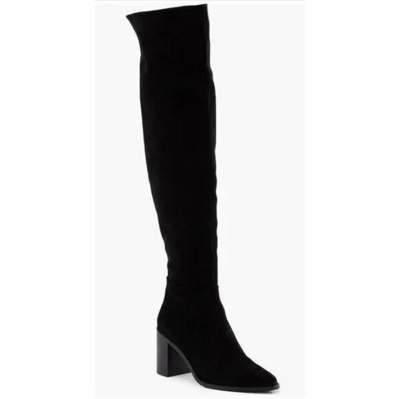 Over-The-Knee Black Fabric Boots With Block Heel Size 7.5 NEW - Picture 1 of 9